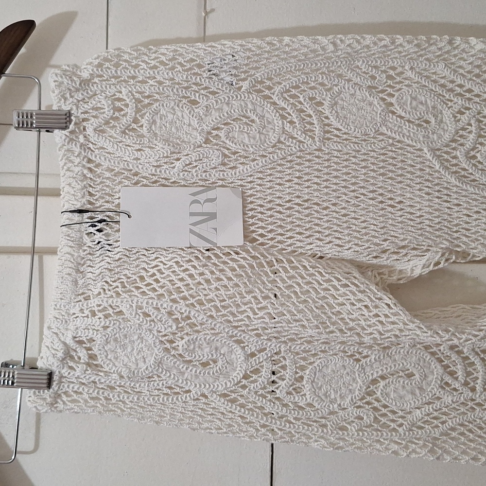 NWT ZARA Oyster White Crochet Pants - Picture 7 of 12